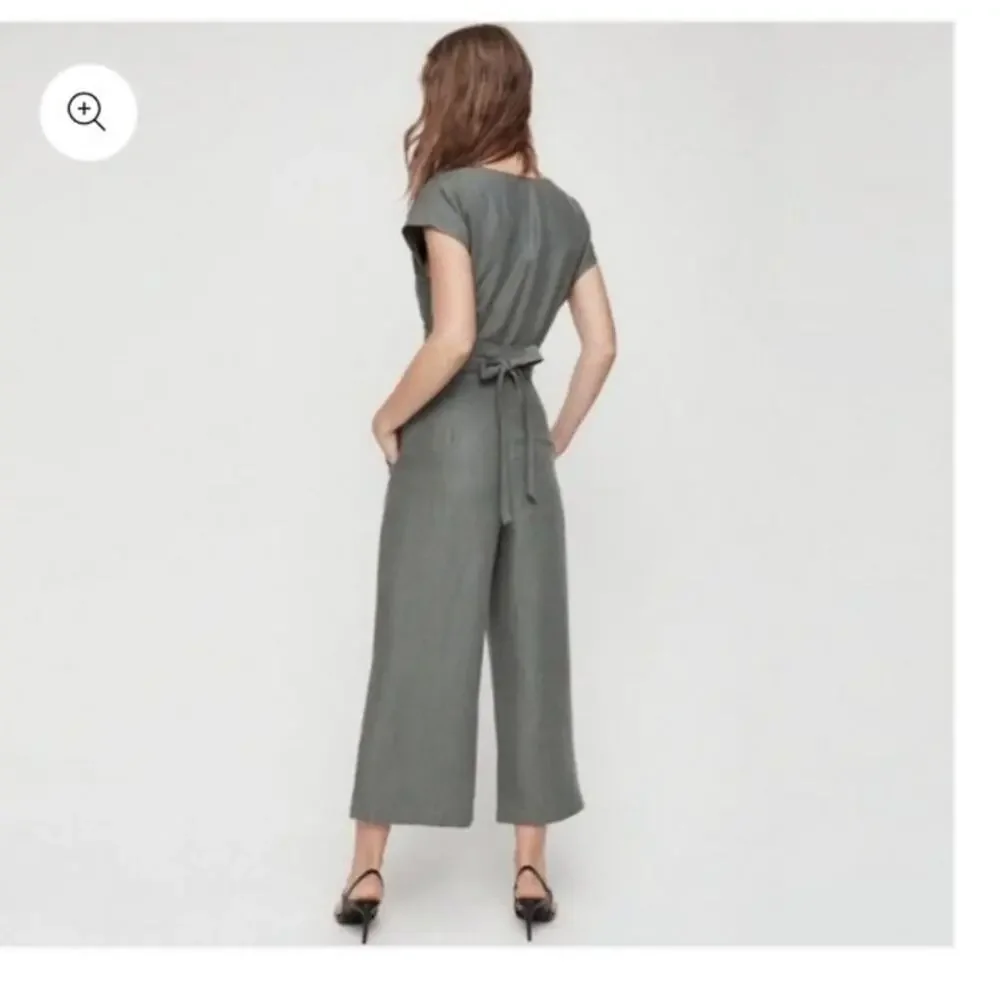 Aritzia Wilfred linen blend brax wrap wide leg jumpsuit olive green size 2
